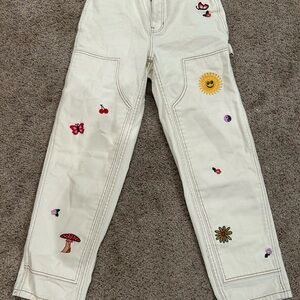 PacSun Teens Cream Embroidered Casual Pants